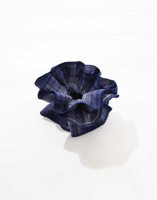 My Accessories - Elastico per capelli blu a quadri con volant, 3 di 4