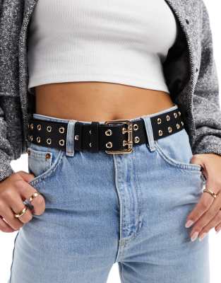 My Accessories eyelet detail PU belt in black