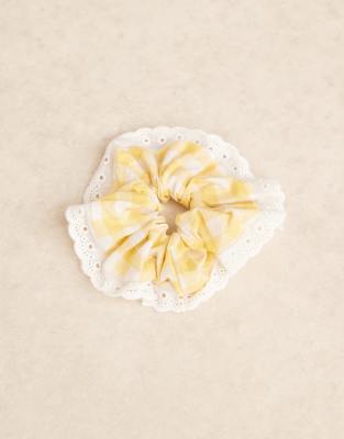 My Accessories Eyelet Mix Scrunchie In Yellow