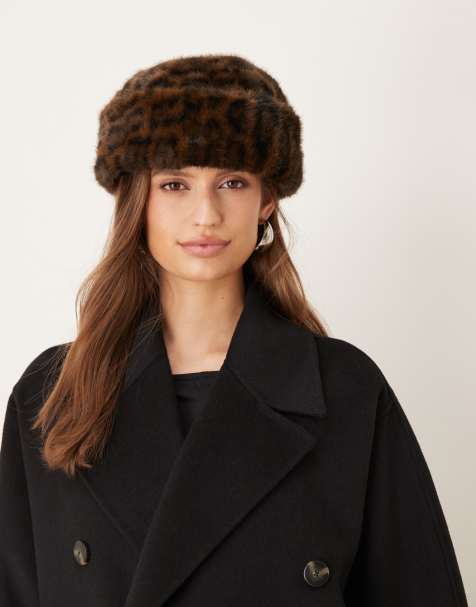 My Accessories faux fur beanie hat in leopard print - view 1