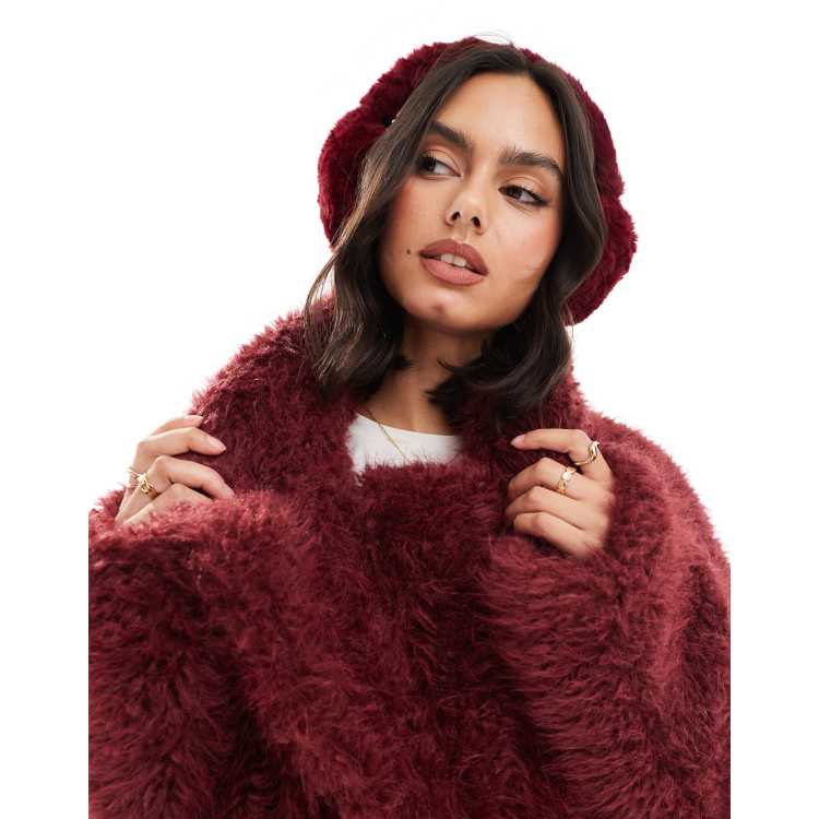 My Accessories faux fur ear muffs in burgundy | ASOS display picture 3
