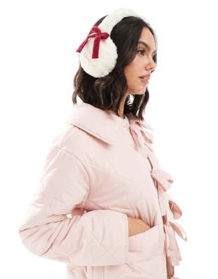 My Accessories My Accessories faux fur ear muffs with detachable red bows in cream-Multi