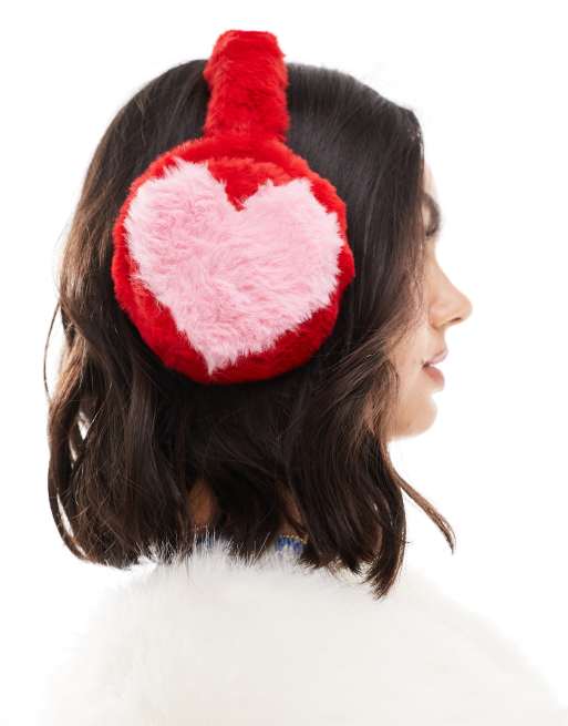 My Accessories faux fur ear muffs with heart in red and pink  display picture 1