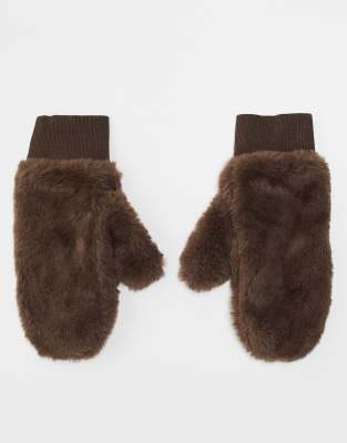 My Accessories My Accessories faux fur mittens in brown