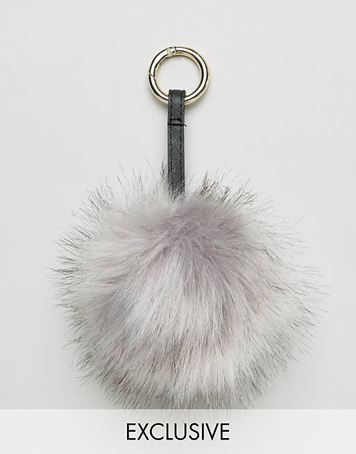My Accessories Faux Fur Pom Keychain in Gray
