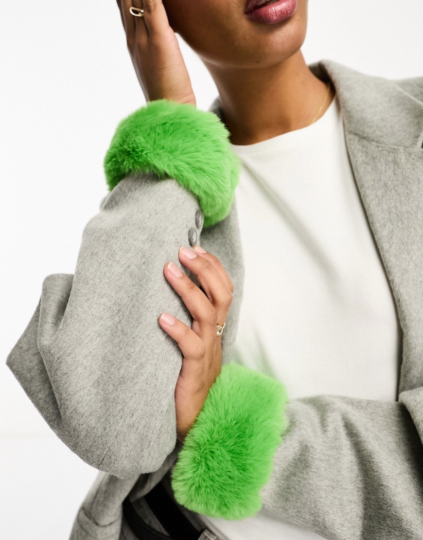 My Accessories faux fur removable sleeve cuffs in green