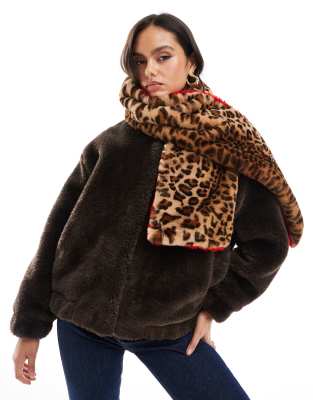 My Accessories My Accessories faux fur scarf in leopard print and red-Multi