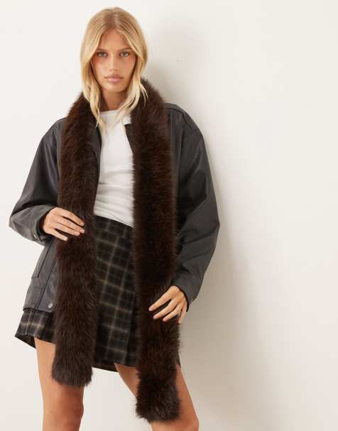 My Accessories faux fur skinny scarf in brown - view 1