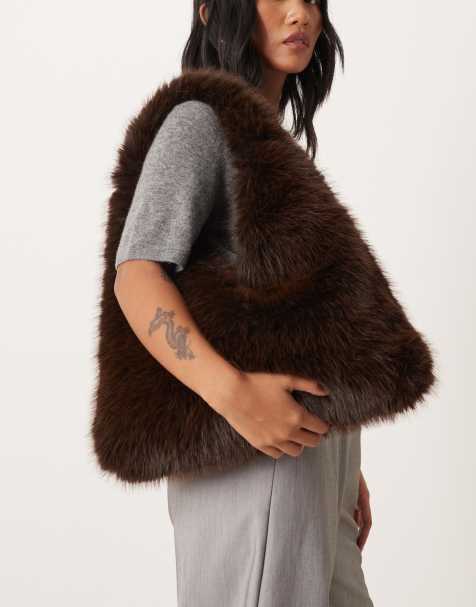 My Accessories faux fur tote bag in brown - view 1