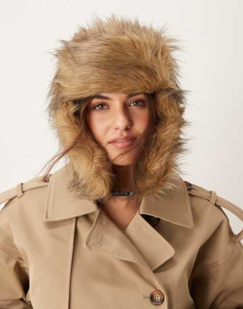My Accessories faux fur trapper hat in beige and brown - view 1
