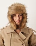 [My Accessories] My Accessories faux fur trapper hat in beige and brown No Size BROWN