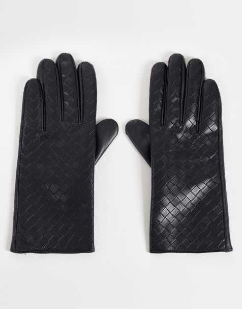 My Accessories faux leather woven gloves in black - view 1