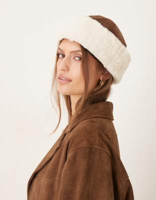 My Accessories My Accessories faux shearling ski beanie in brown-Multi