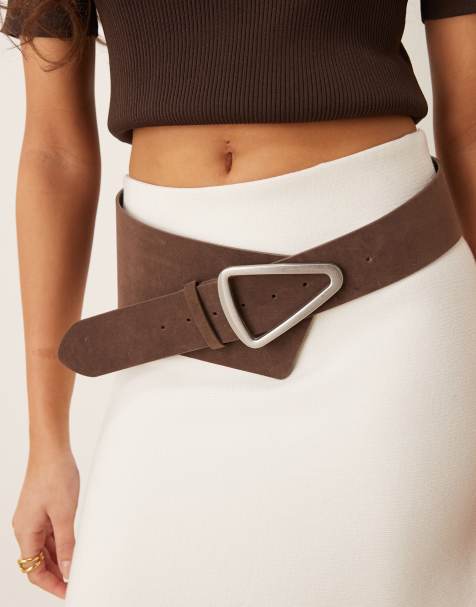 My Accessories faux suede asymmetric hip belt in brown - view 1
