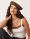 [My Accessories] My Accessories faux suede beret in brown No Size BROWN