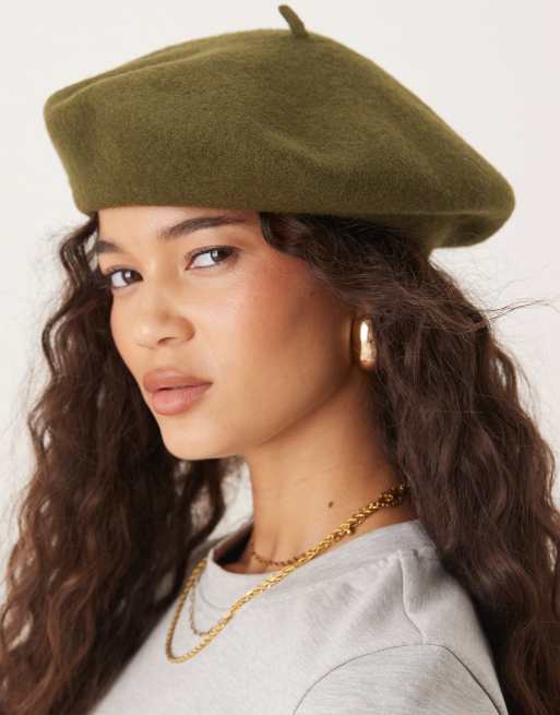 My Accessories faux suede beret in olive green