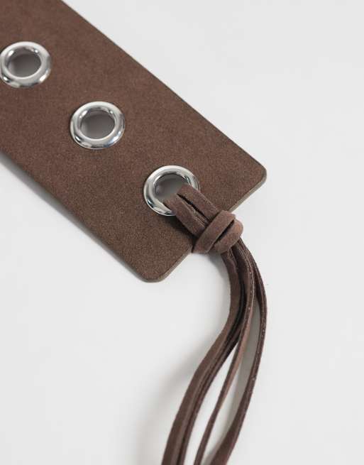 My Accessories faux suede eyelet belt in brown , 2 of 3