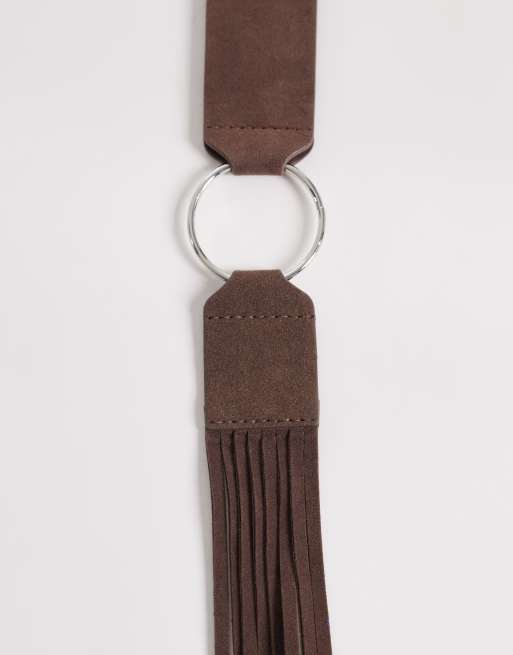 My Accessories faux suede ring tie around belt in brown , 3 of 3