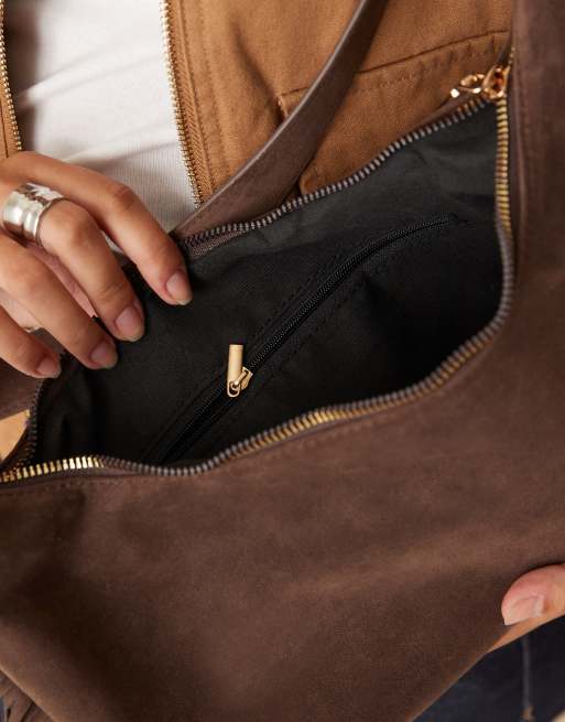 My Accessories faux suede shoulder bag with fringing in brown, 2 of 4