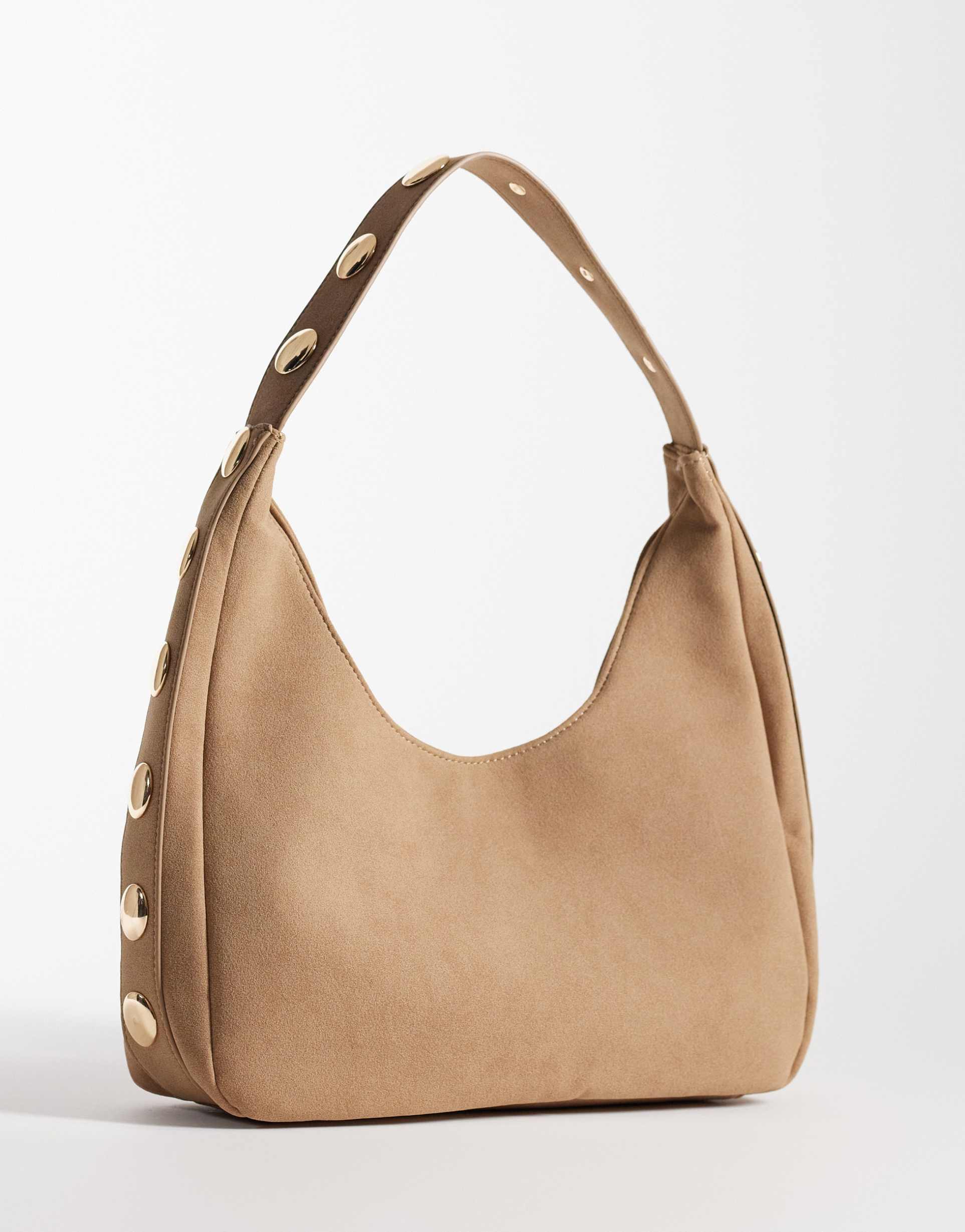 my accessories faux suede slouchy studded shoulder bag in cream