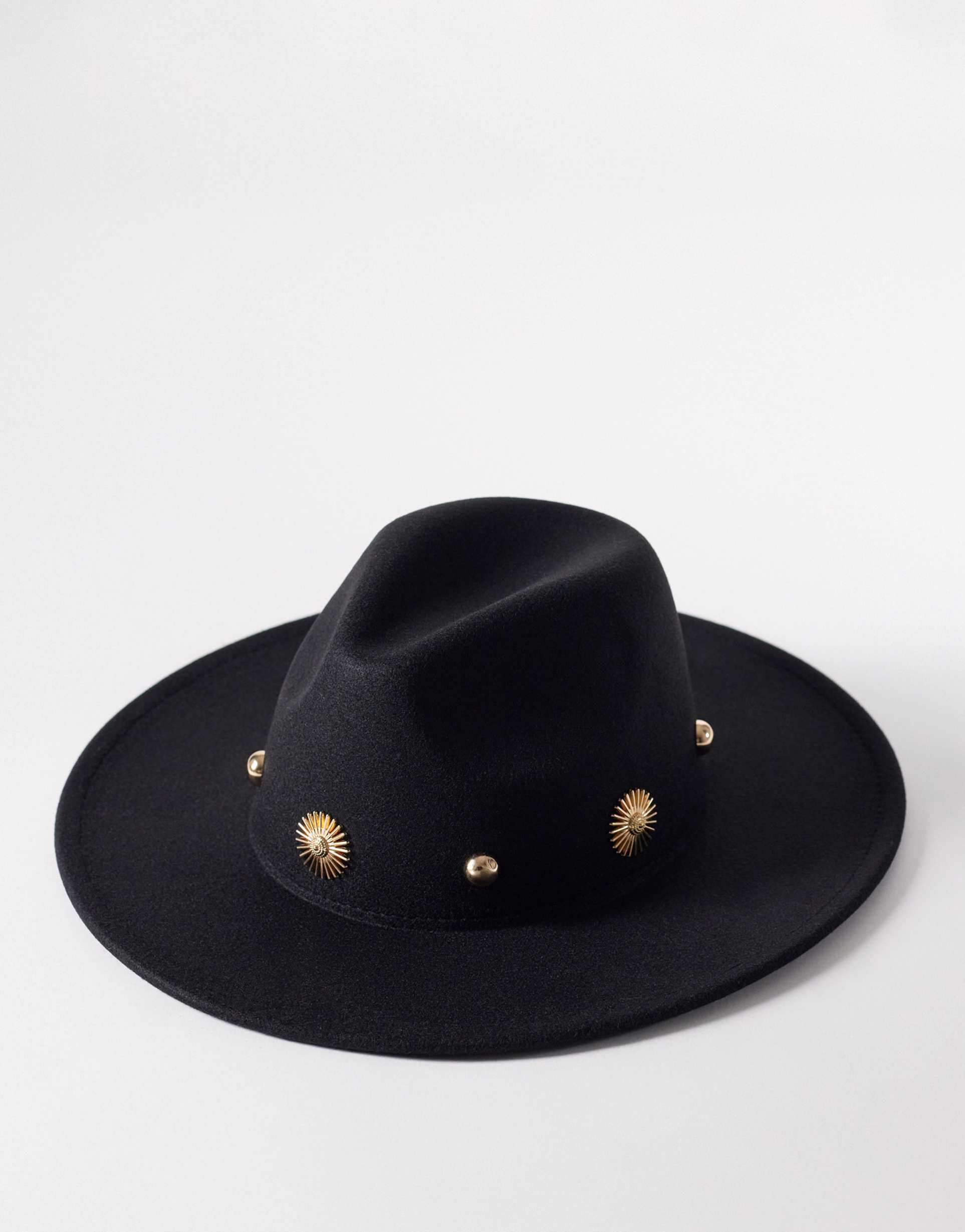 my accessories fedora gold studs hat in black
