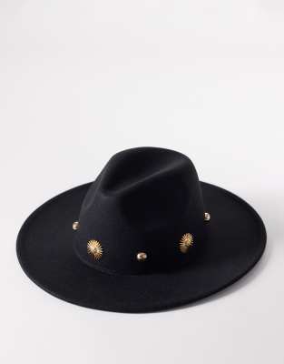 My Accessories - Fedora-Hut in Schwarz mit goldfarbenen Nieten