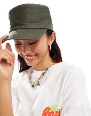 My Accessories My Accessories flat top army cap in khaki-Green