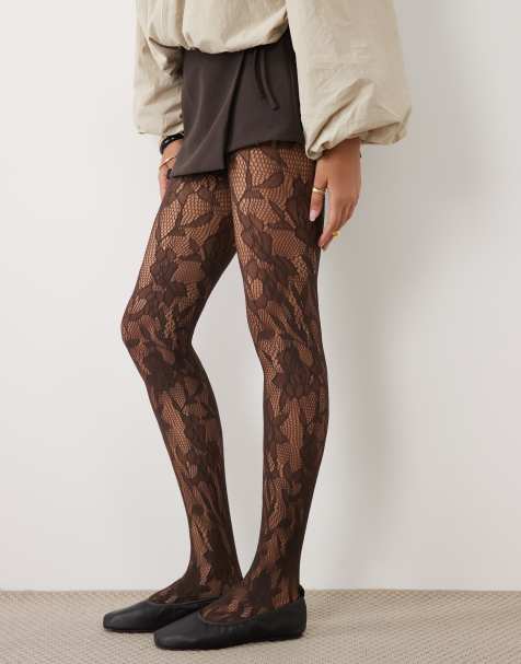 My Accessories floral lace tights in brown - view 1