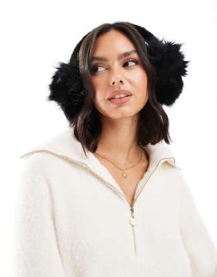 My Accessories fluffy faux fur ear muffs in black