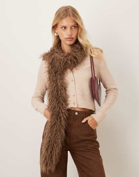 My Accessories fluffy faux fur scarf in brown - view 1