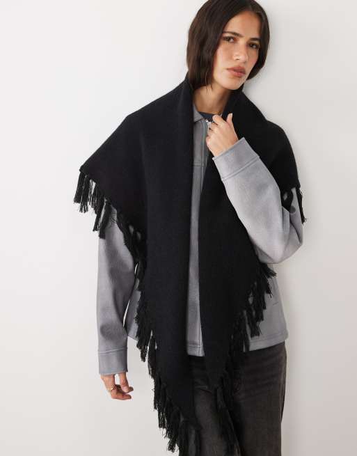 My Accessories foulard triangolare con frange nero, 3 di 3