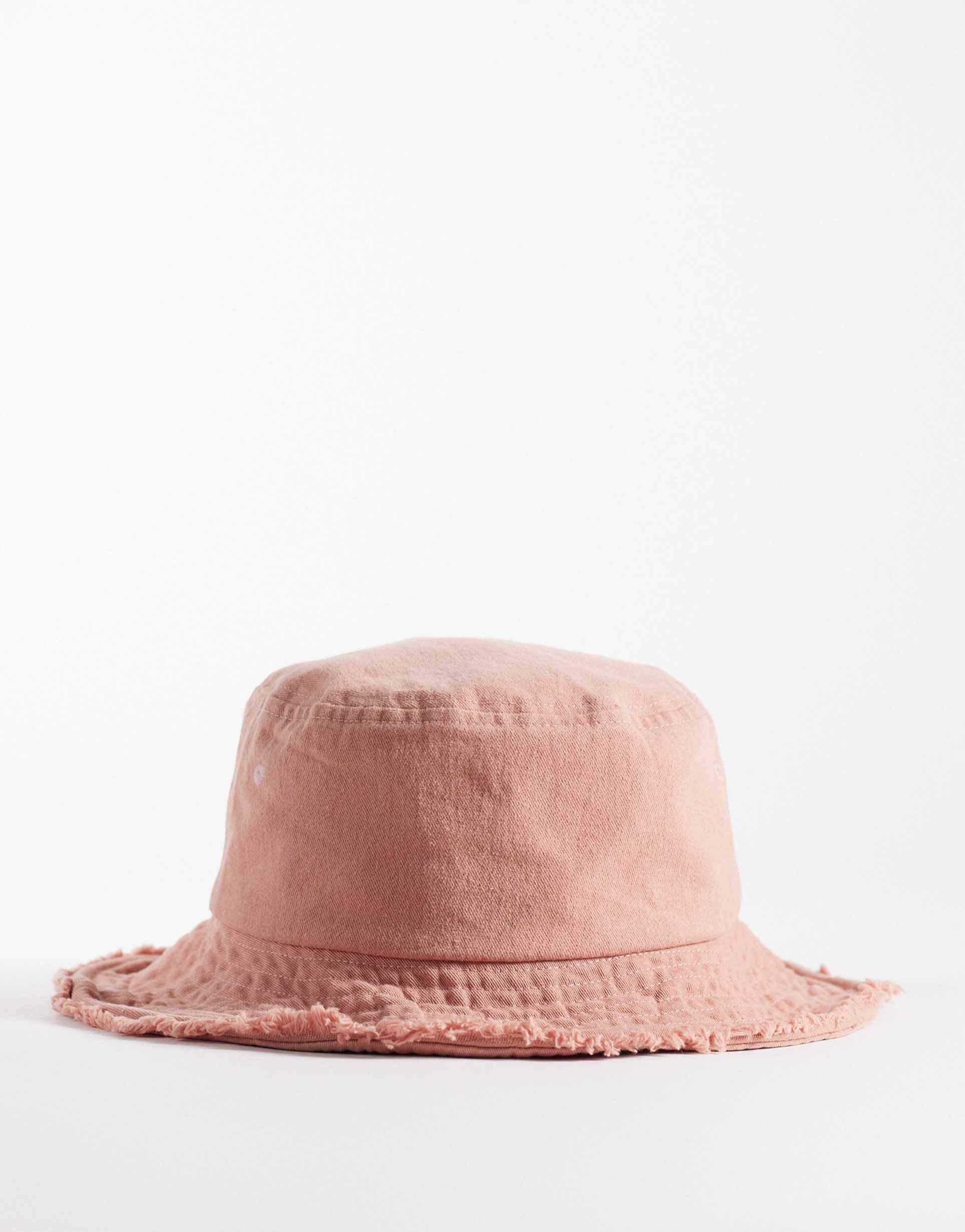 my accessories frayed edge bucket hat in clay pink