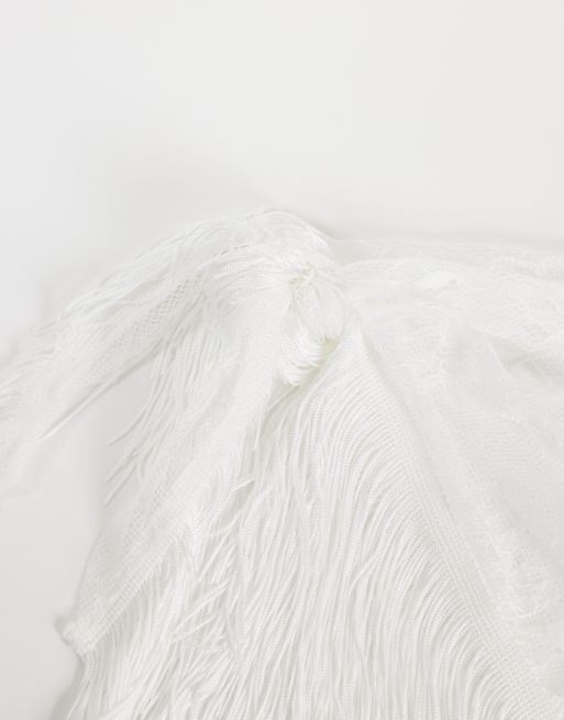 My Accessories fringed waist scarf in white lace, 3 of 3