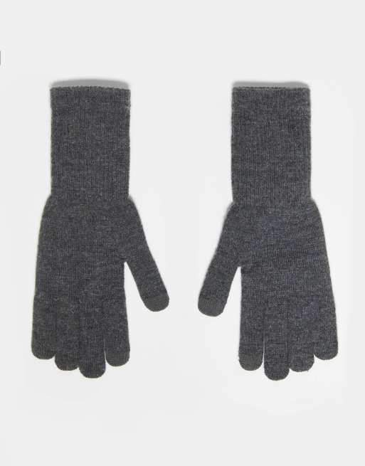 My Accessories – Gładkie dzianinowe rękawiczki męskie do ekranów dotykowych w szarym kolorze