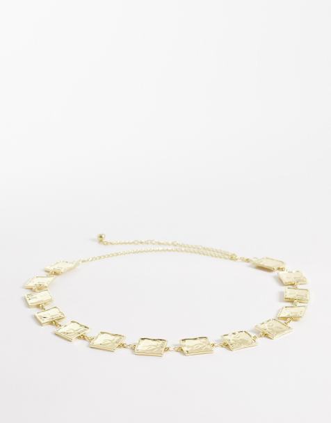 My Accessories - Gehamerde vierkante kettingriem in goud - view 1