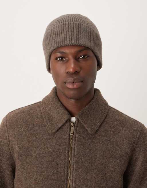 My Accessories - Geribbelde beanie met omgeslagen rand in bruin