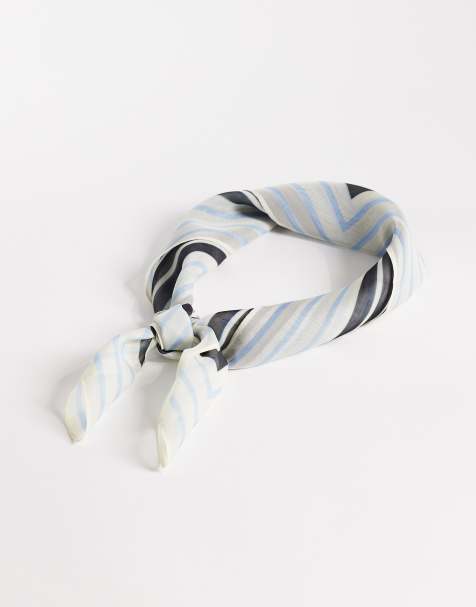 My Accessories - Gestreepte halssjaal van chiffon met strik in crème, zwart en blauw - view 1