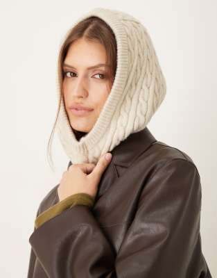 My Accessories - Gestrickte Balaklava in Cremeweiß mit Zopfmuster