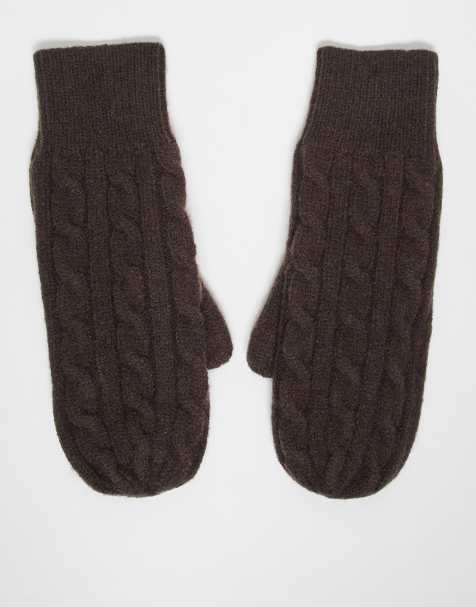 My Accessories – Gestrickte Fäustlinge in Braun mit Zopfmuster - view 1