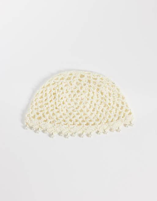 My Accessories - Gorro color crema con lentejuelas y perlas de imitación