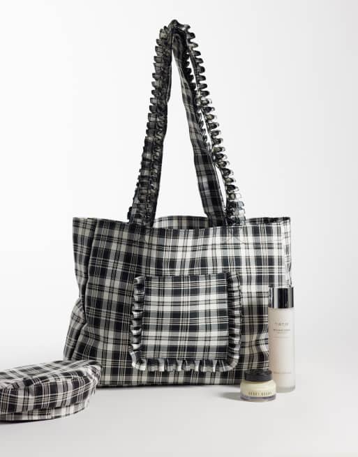 My Accessories - Grå ternet tote med flæser, 2 af 4