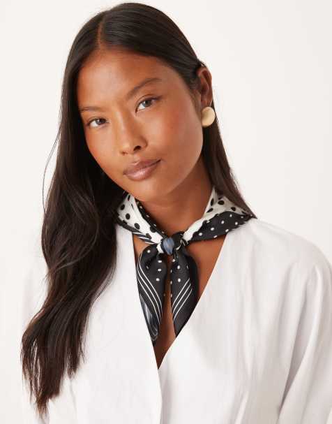 My Accessories – Gräddvit, svart och prickig scarf med knytning - view 1