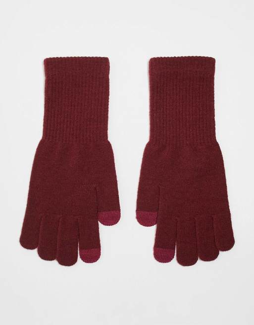 My Accessories - Guanti per touchscreen bordeaux in maglia semplice