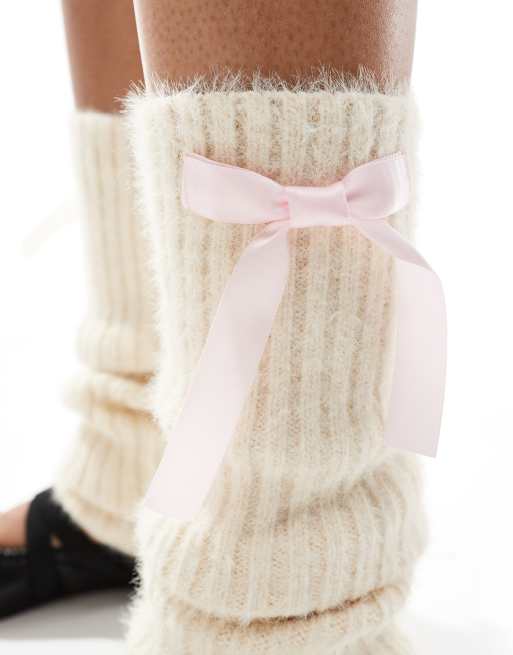 My Accessories - Guêtres côtelées avec nœuds roses - Crème, 3 de 4