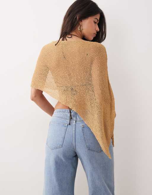 My Accessories - Guldfarvet poncho med hæklet look, 4 af 4