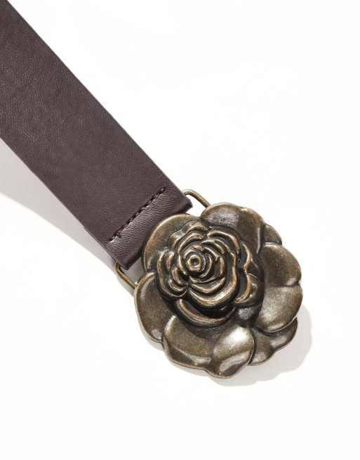 My Accessories – Gürtel in Braun und Bronze mit klobiger Rosenschnalle, 2 von 3