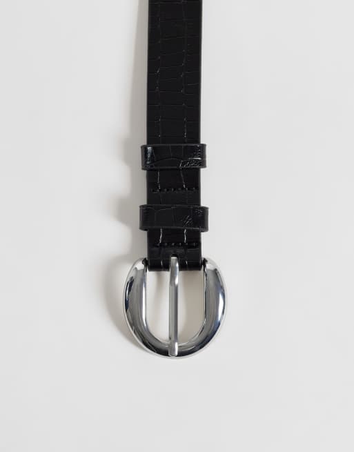 My Accessories Gürtel in Schwarz mit Kroko-Optik und silberner Schnalle, 2 von 3