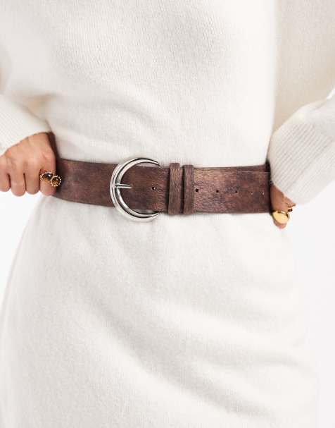My Accessories hair on faux leather belt in brown - view 1