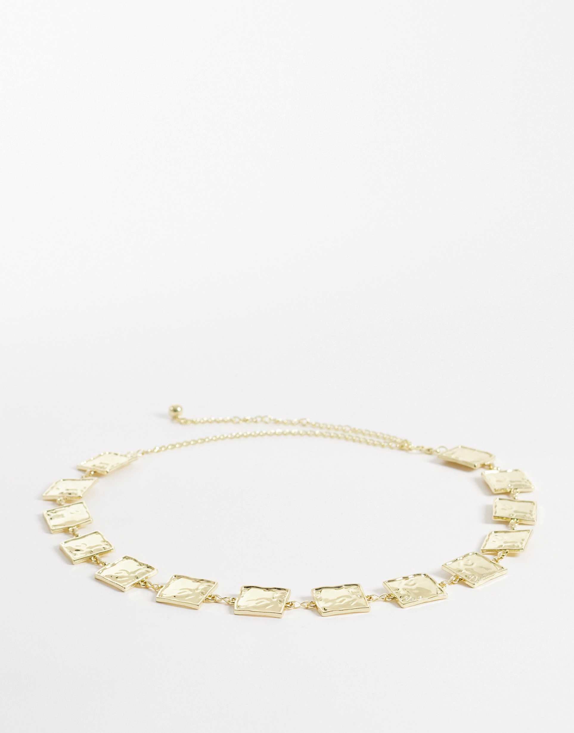 my accessories hammered square chain belt in gold