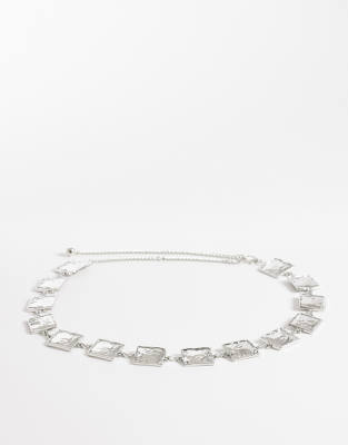 My Accessories Hammered Square Chain Belt In Silver